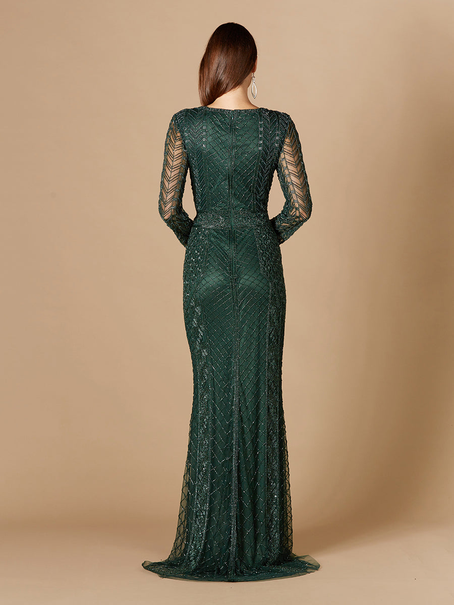 Long Sleeve Beaded Dress - JUSTLUXURY