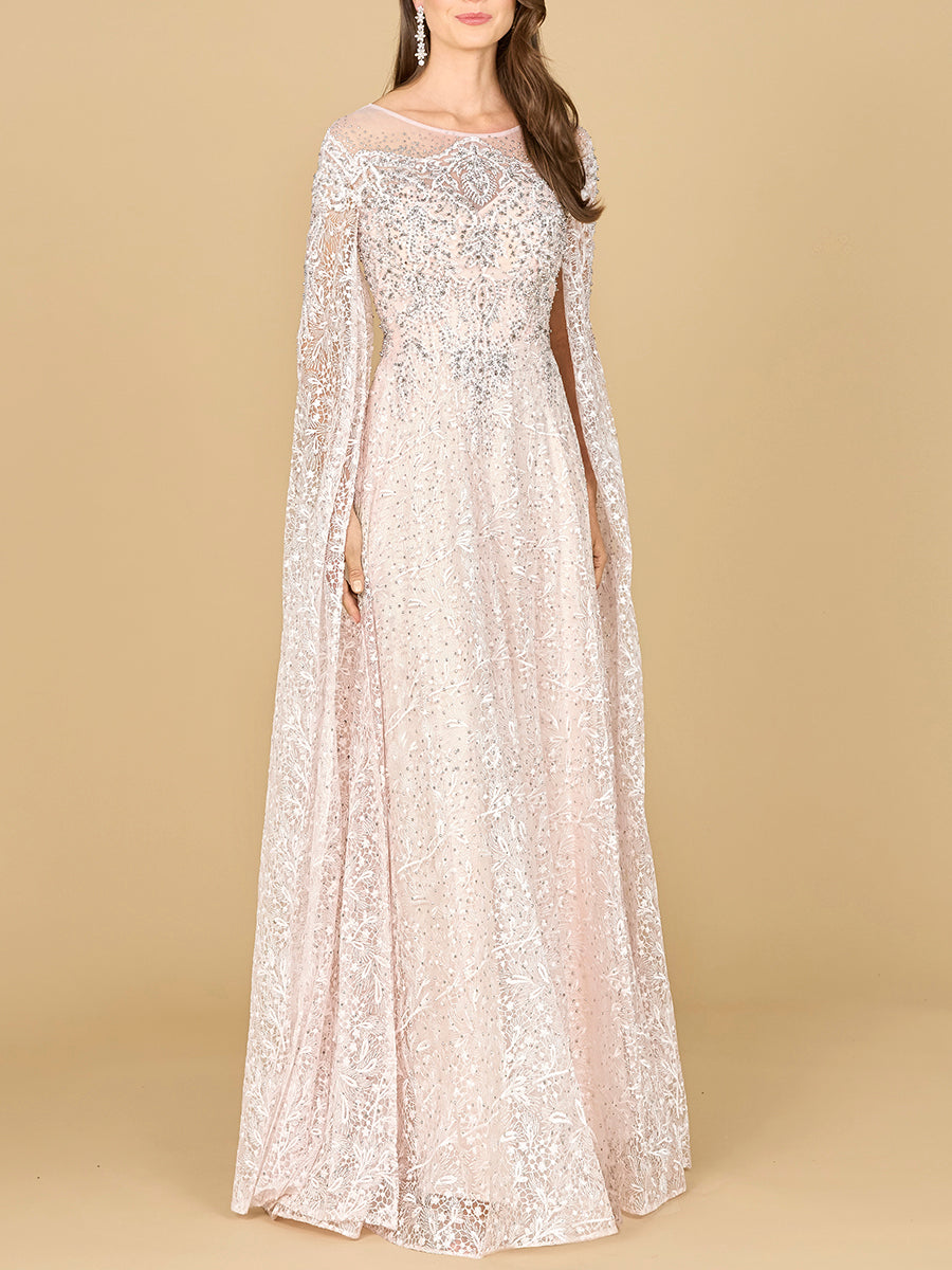 Lace Gown with Dramatic Cape Sleeves | Lara 29454 - JUSTLUXURY