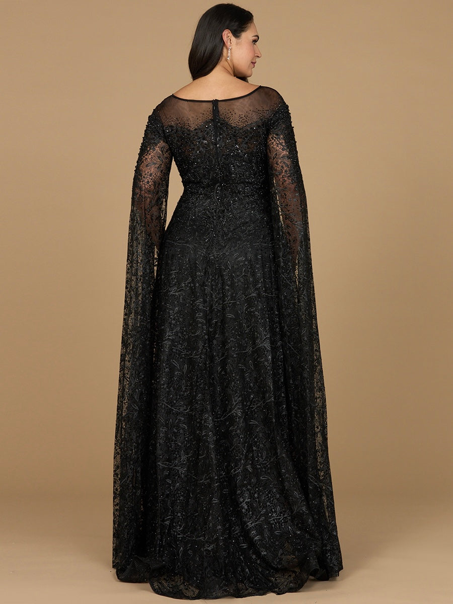 Lace Gown with Dramatic Cape Sleeves | Lara 29454 - JUSTLUXURY
