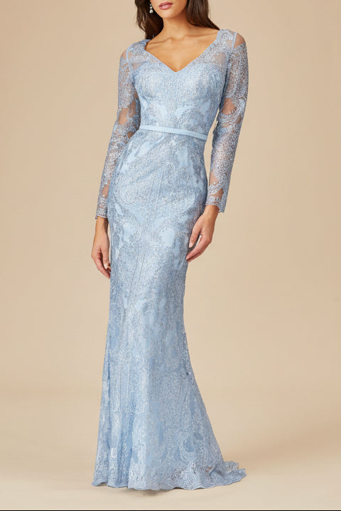 Long Sleeve Lace Mermaid Gown - JUSTLUXURY