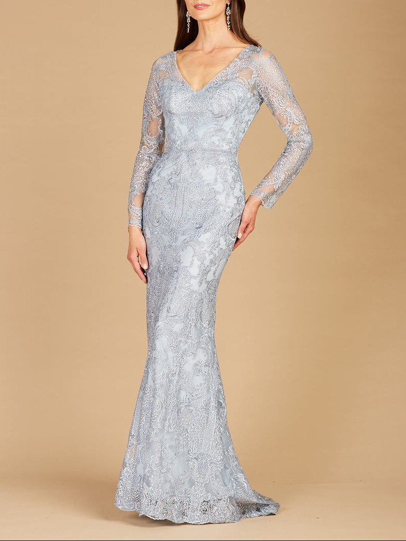 Long Sleeve Lace Mermaid Gown - JUSTLUXURY