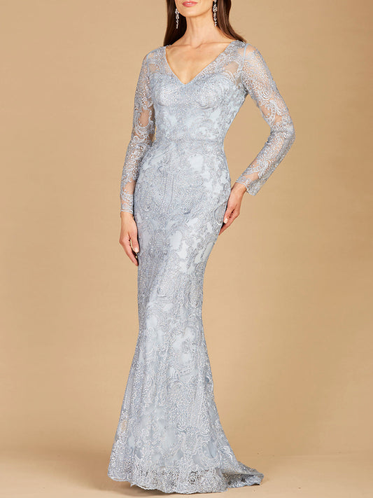 Long Sleeve Lace Mermaid Gown - JUSTLUXURY