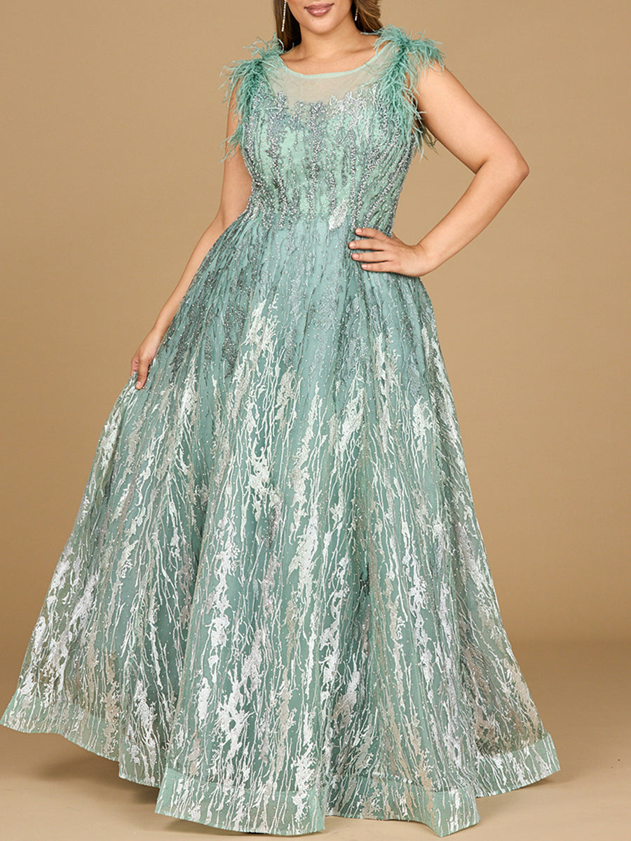 Lace ballgown with Feather Cap Sleeves - JUSTLUXURY
