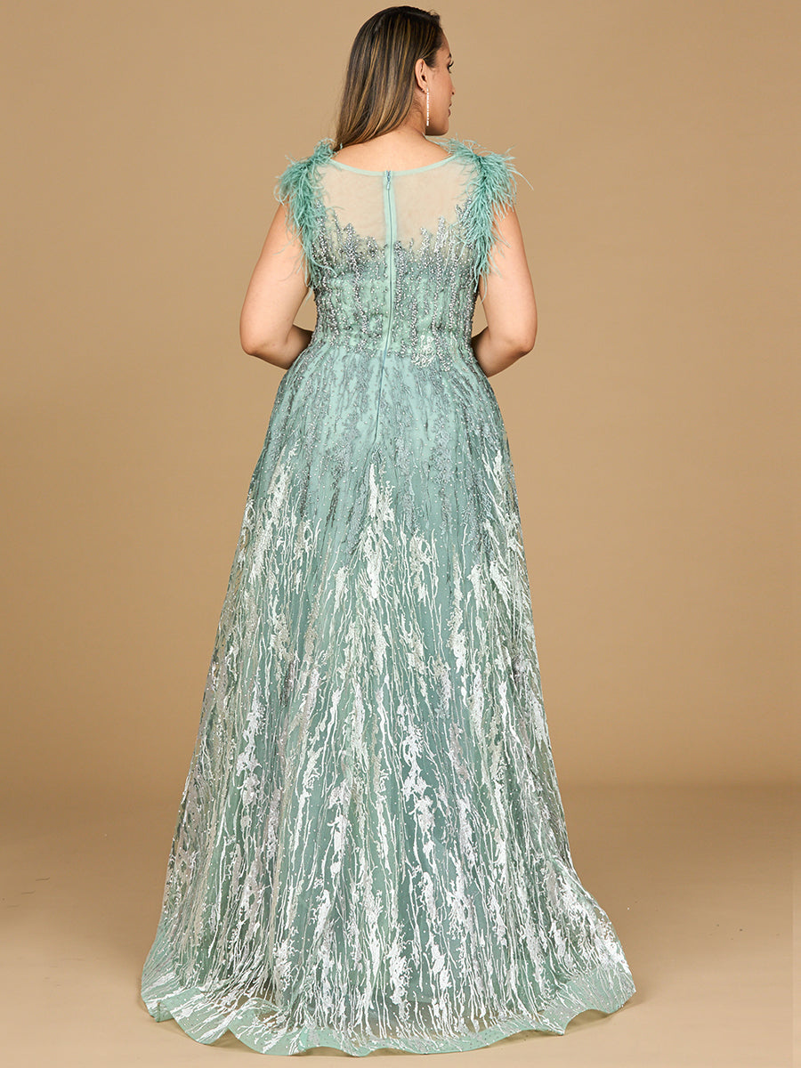 Lace ballgown with Feather Cap Sleeves - JUSTLUXURY