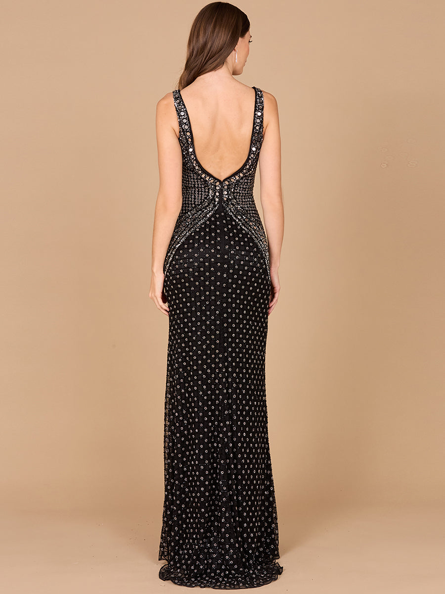 Lara 29499 - Embellished Long Dress with Thigh High Slit - JUSTLUXURY