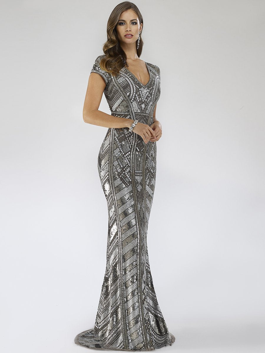 Lara 29540 - Body Con Beaded Silver Petite Dress - JUSTLUXURY
