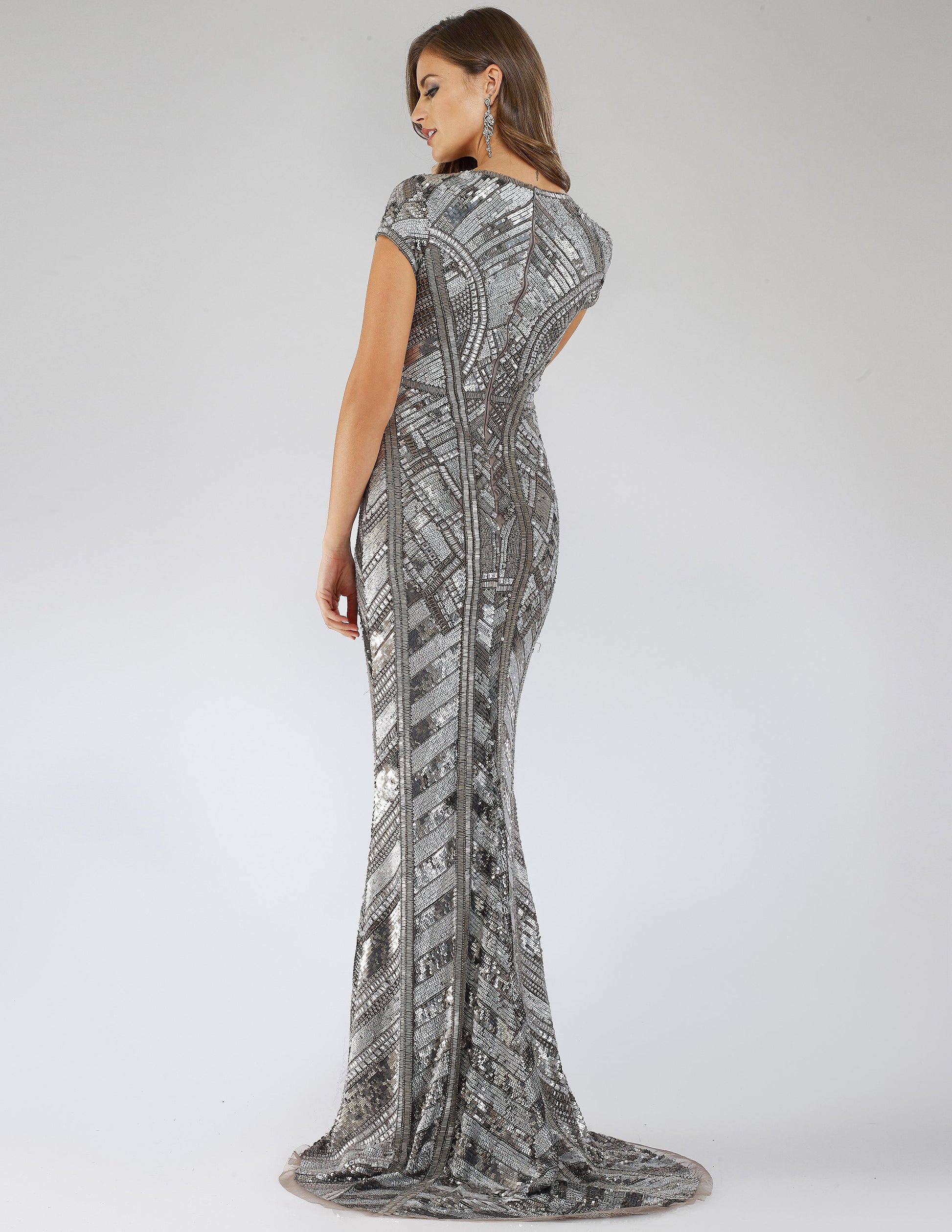 Lara 29540 - Body Con Beaded Silver Petite Dress - JUSTLUXURY