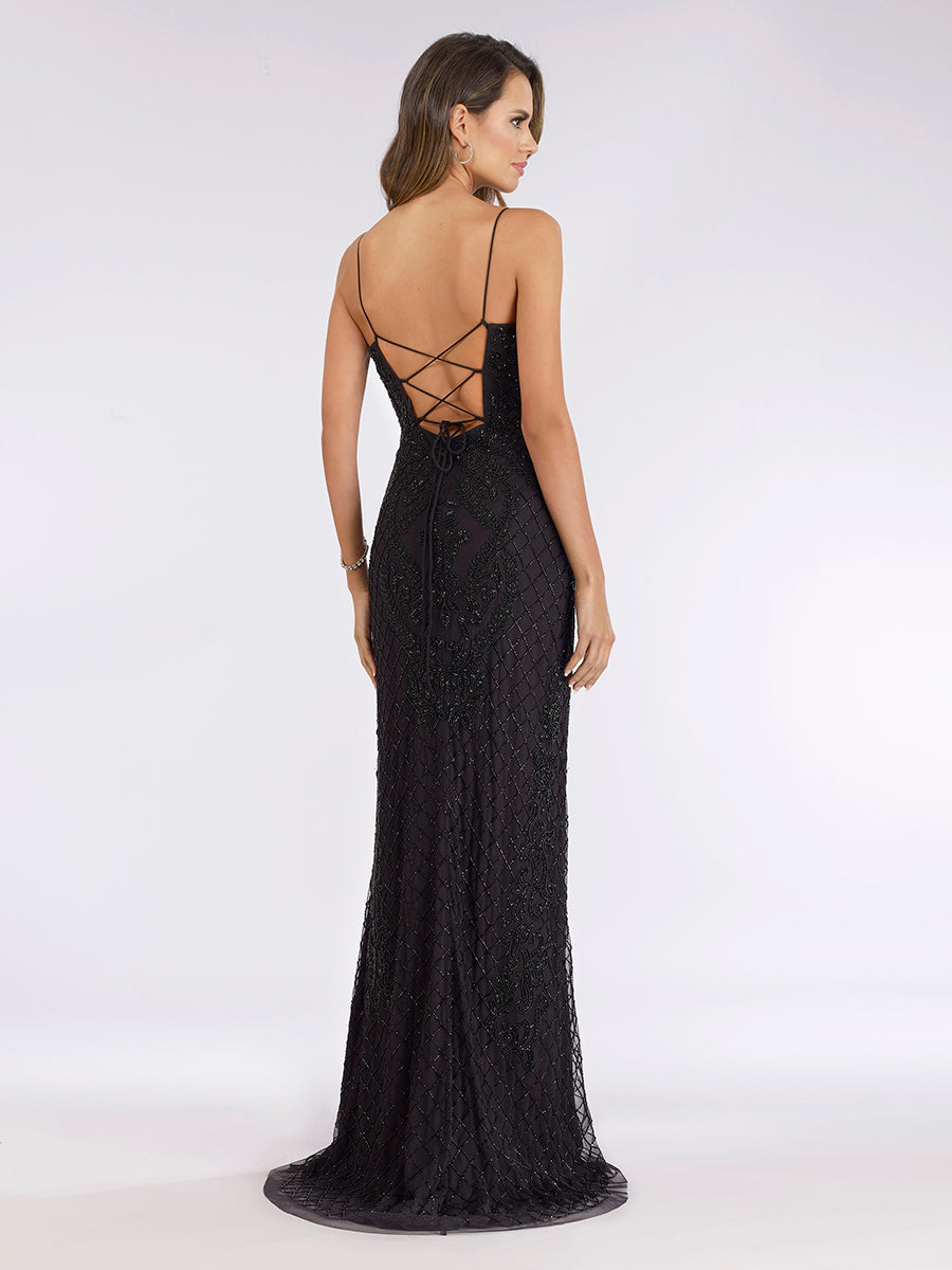 Lara 29577 - Scoop Neck, Lace Up Open Back Dress - JUSTLUXURY
