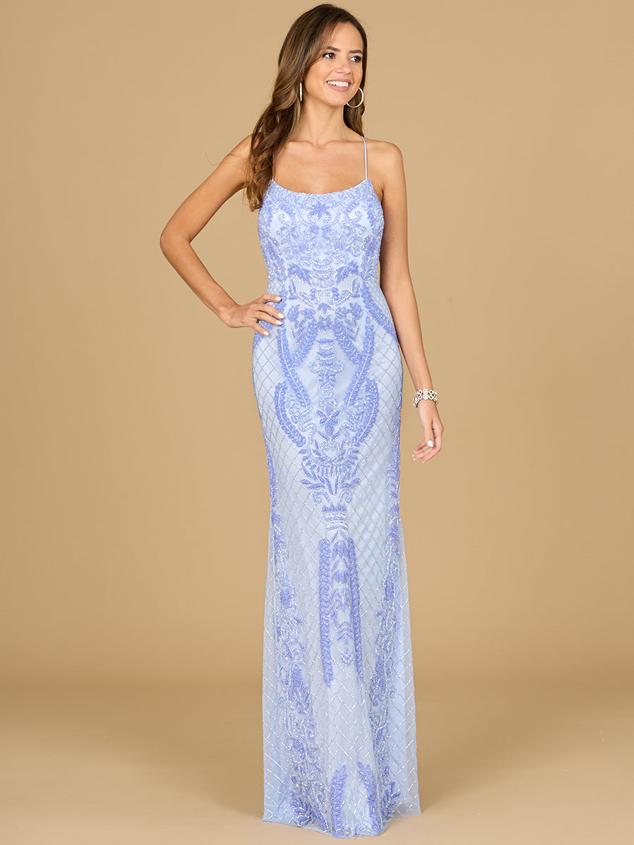 Lara 29577 - Scoop Neck, Lace Up Open Back Dress - JUSTLUXURY