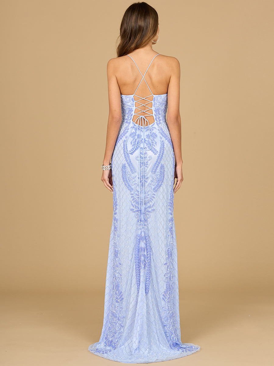 Lara 29577 - Scoop Neck, Lace Up Open Back Dress - JUSTLUXURY