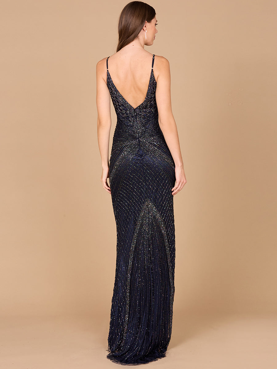 Lara 29595 - Spaghetti Strap Navy Dress - JUSTLUXURY