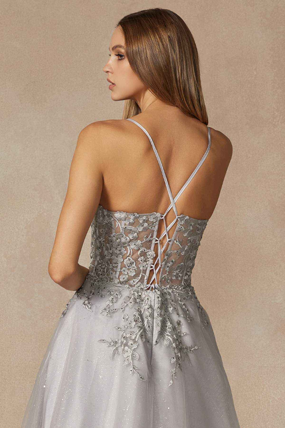 Juliet 295 Floor Length Leaf Lace Gown Corset Bodice Prom Gown