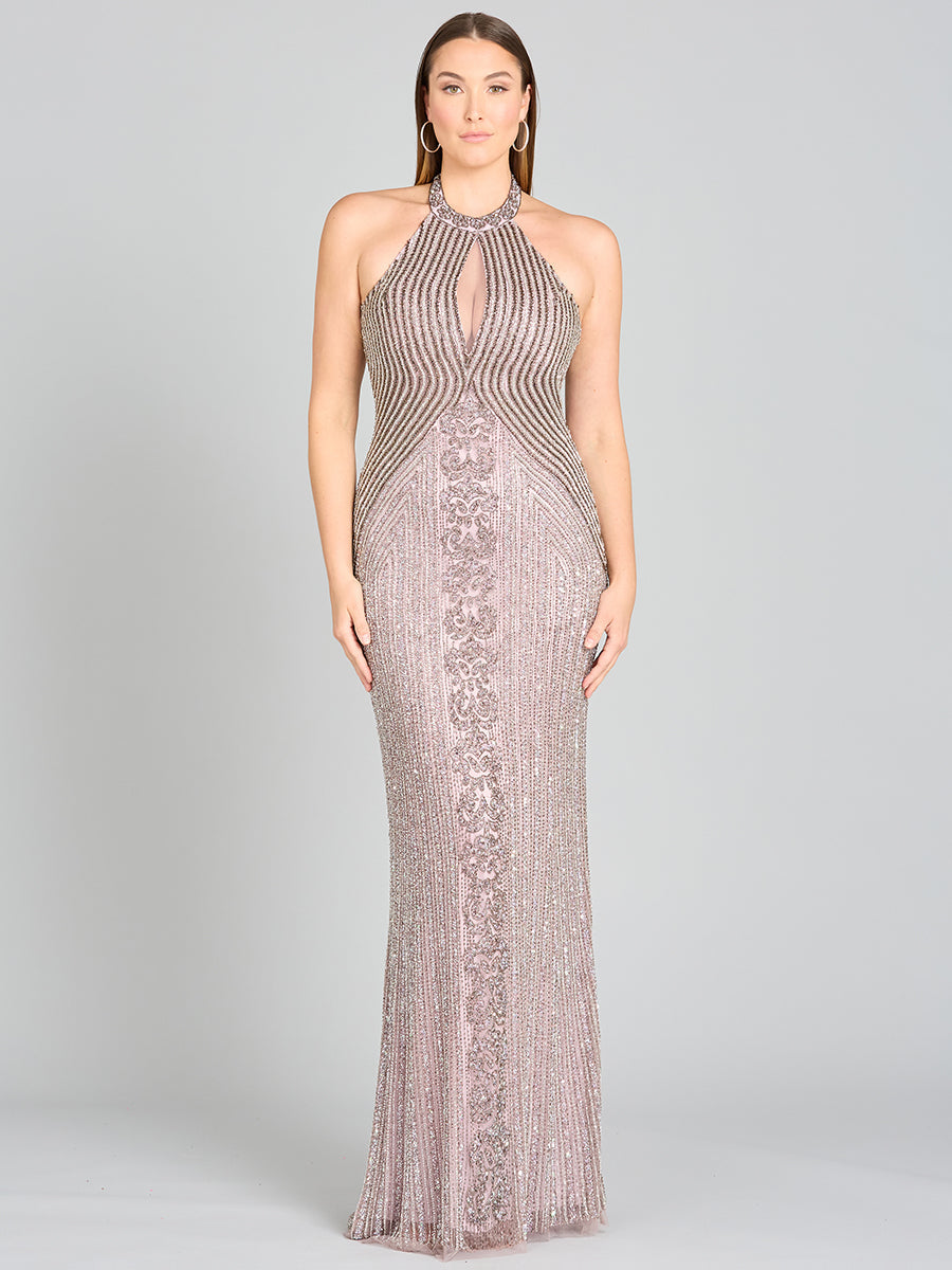 Halter Neck Dress with Keyhole - JUSTLUXURY