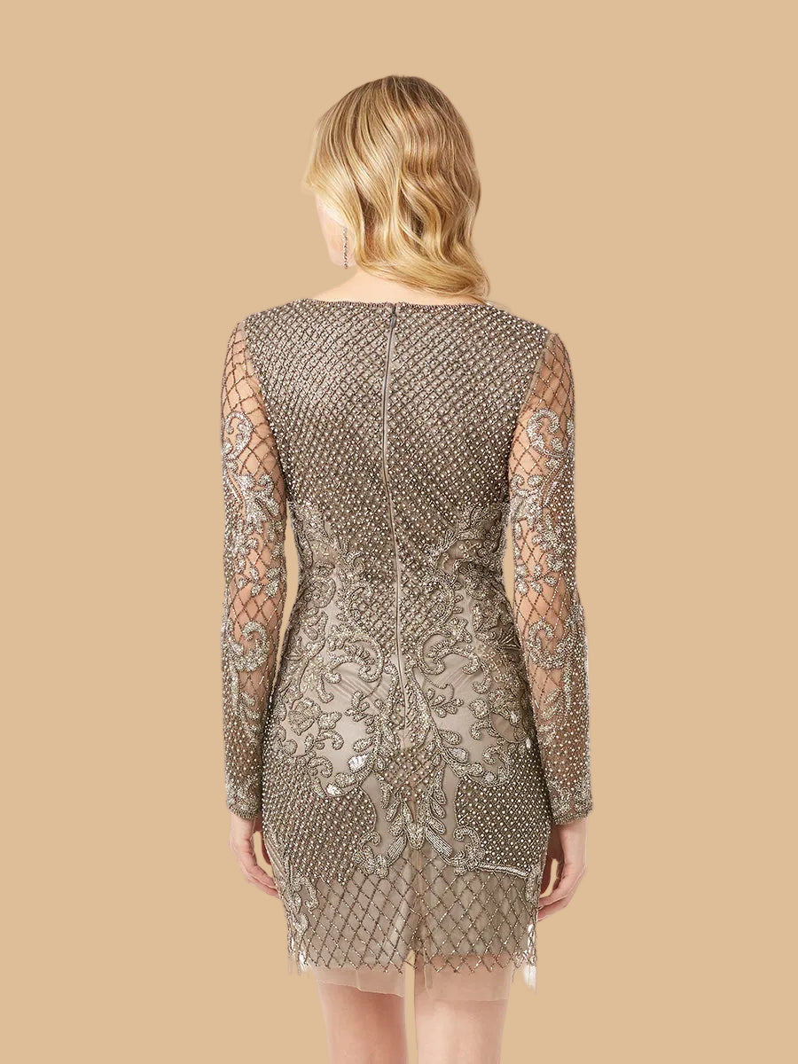 Lara 29610 - Long Sleeve Beaded Cocktail Dress - JUSTLUXURY