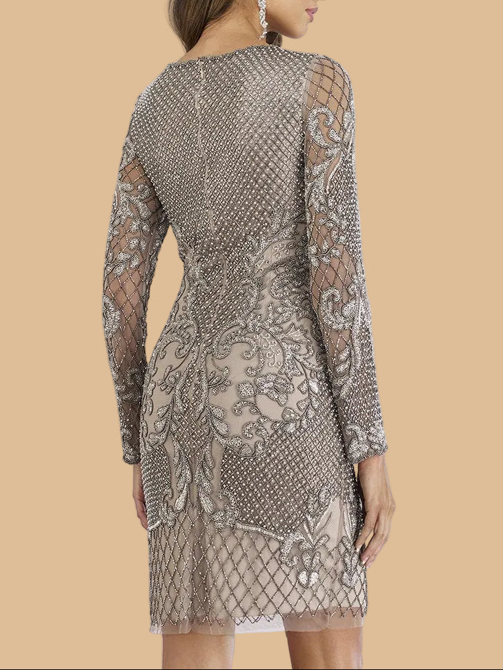 Lara 29610 - Long Sleeve Beaded Cocktail Dress - JUSTLUXURY