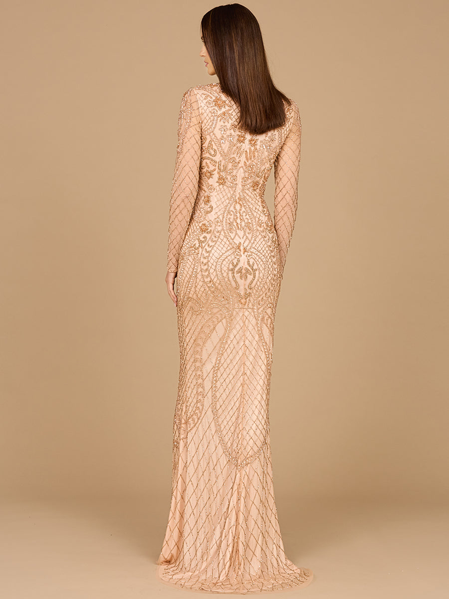 Lara 29615 - Long Sleeve Beaded Dress - JUSTLUXURY