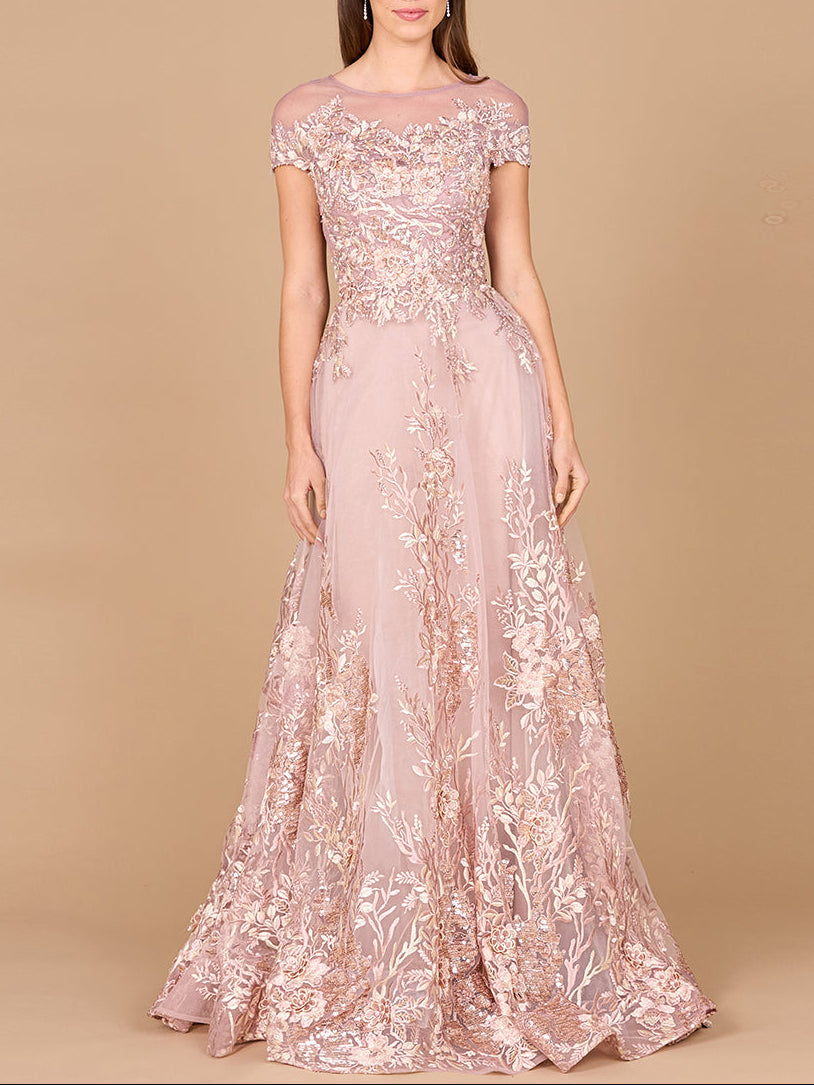 Beautiful Lace Applique A-line Ball Gown | Lara 29619 - JUSTLUXURY