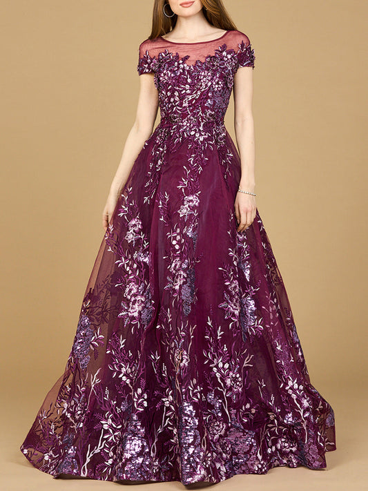 Beautiful Lace Applique A-line Ball Gown | Lara 29619 - JUSTLUXURY