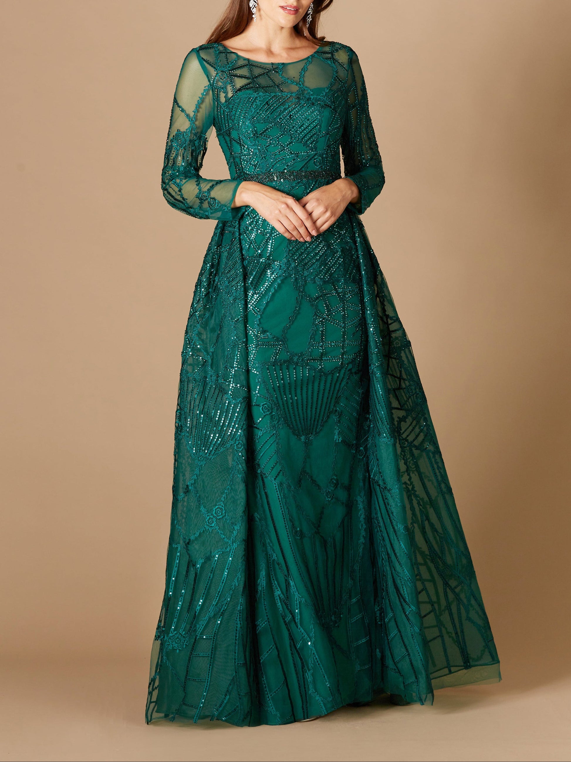 Lara 29633 - Gorgeous Overskirt Dress with Long Sleeves - JUSTLUXURY