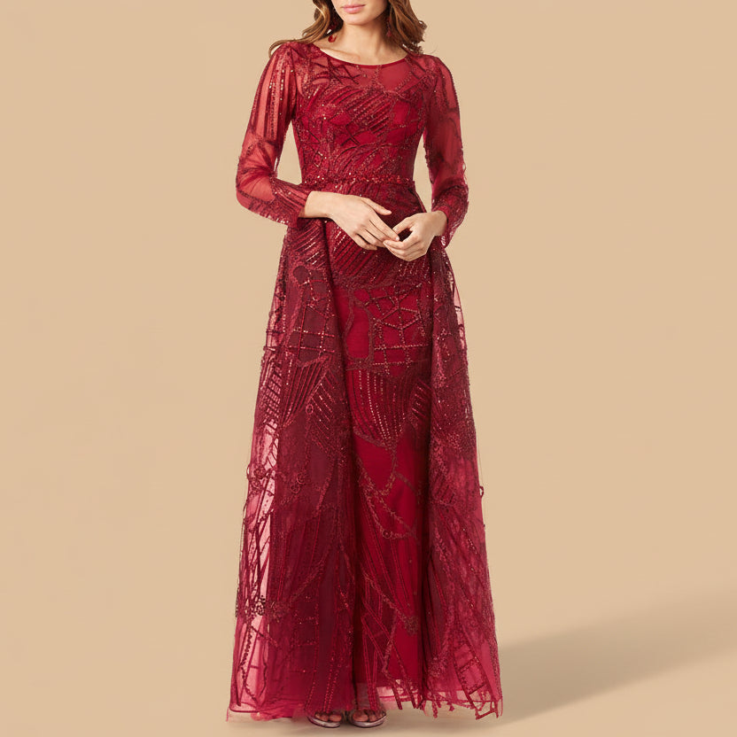 Lara 29633 - Gorgeous Overskirt Dress with Long Sleeves - JUSTLUXURY