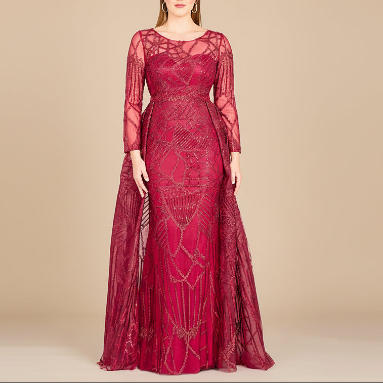 Lara 29633 - Gorgeous Overskirt Dress with Long Sleeves - JUSTLUXURY