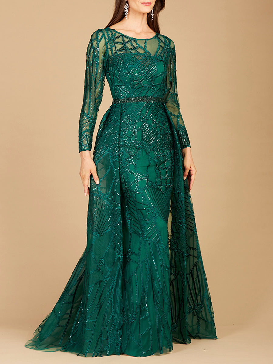 Lara 29633 - Gorgeous Overskirt Dress with Long Sleeves - JUSTLUXURY