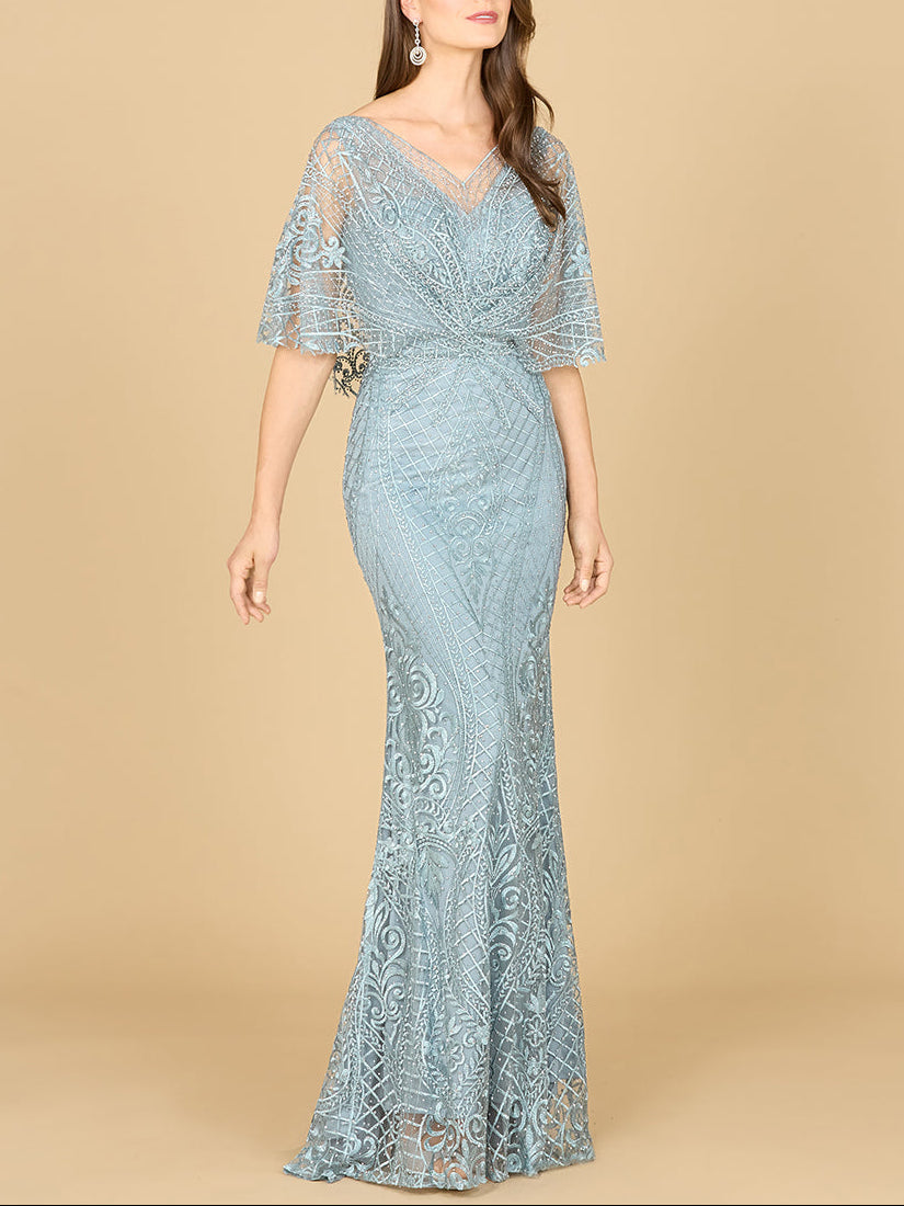 Lara 29673 - Cape Sleeve Mermaid Gown - JUSTLUXURY