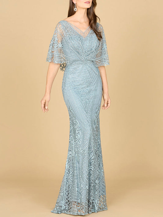 Lara 29673 - Cape Sleeve Mermaid Gown - JUSTLUXURY