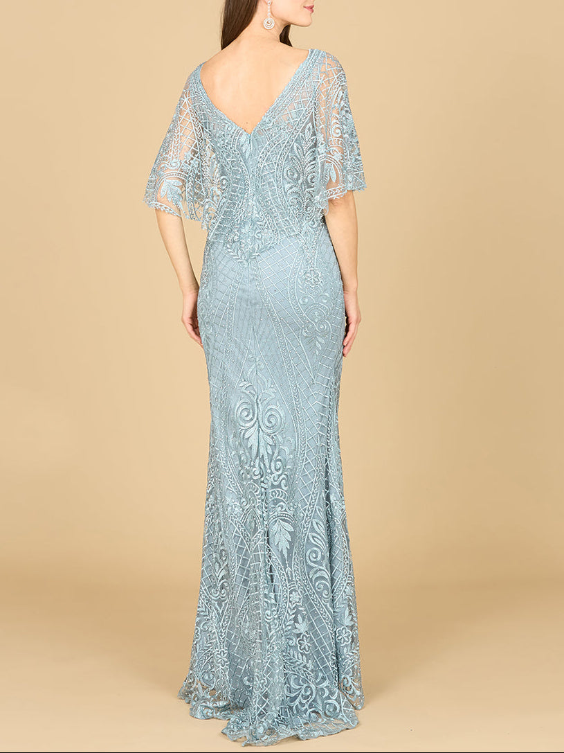 Lara 29673 - Cape Sleeve Mermaid Gown - JUSTLUXURY