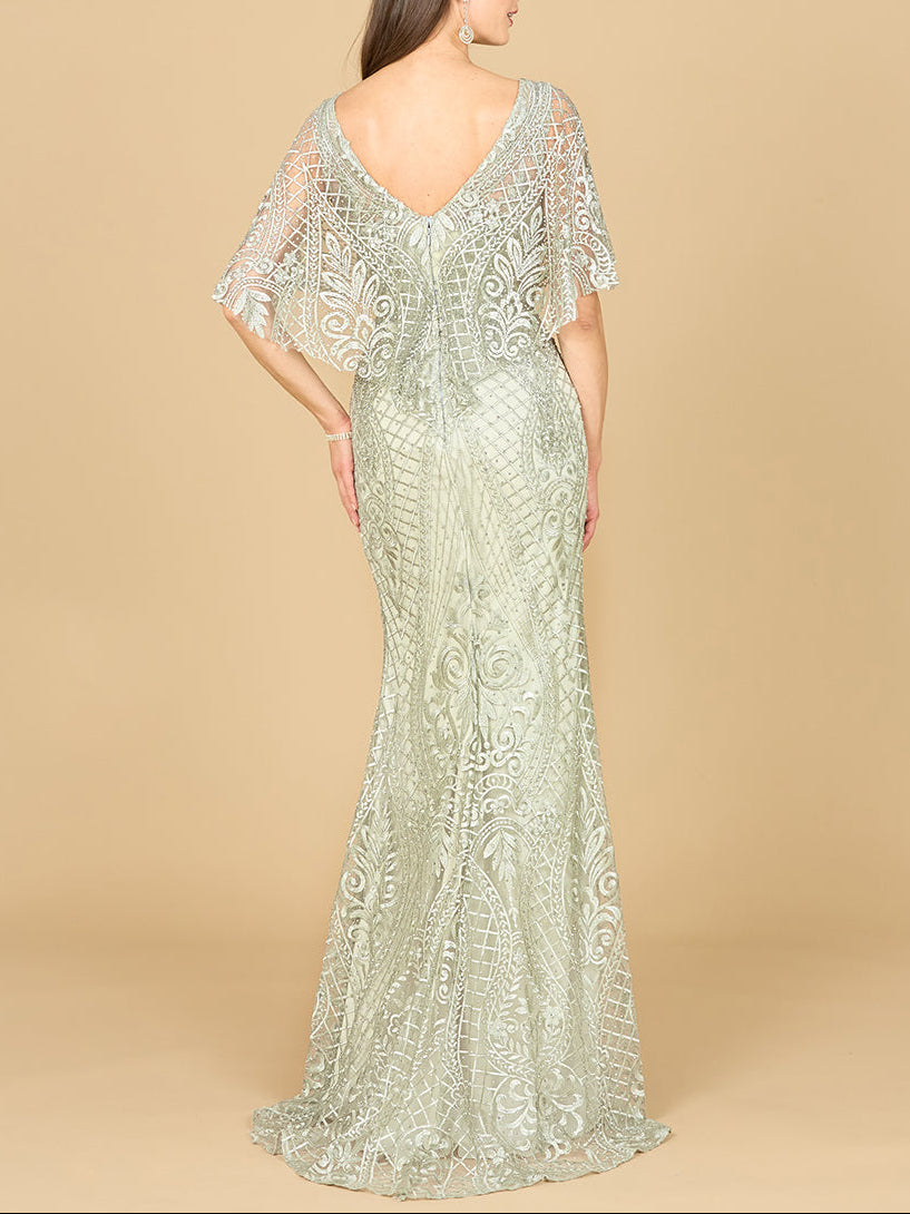 Lara 29673 - Cape Sleeve Mermaid Gown - JUSTLUXURY