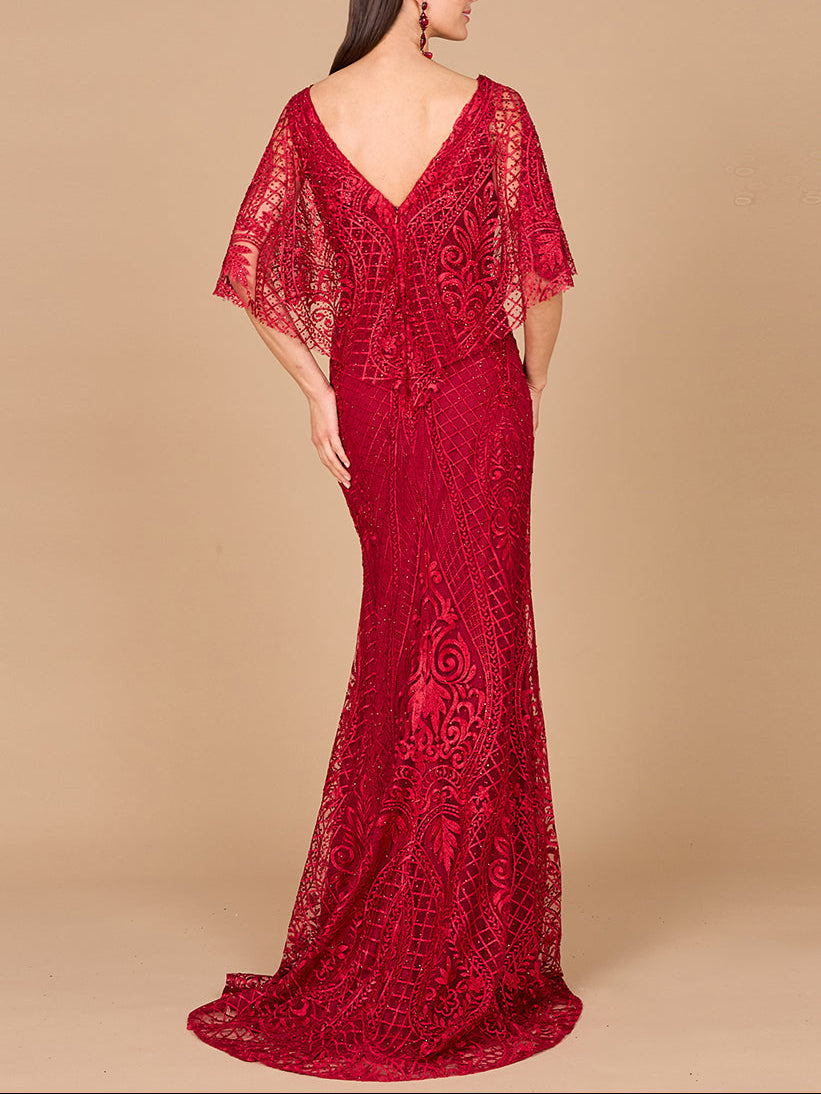 Lara 29673 - Cape Sleeve Mermaid Gown - JUSTLUXURY