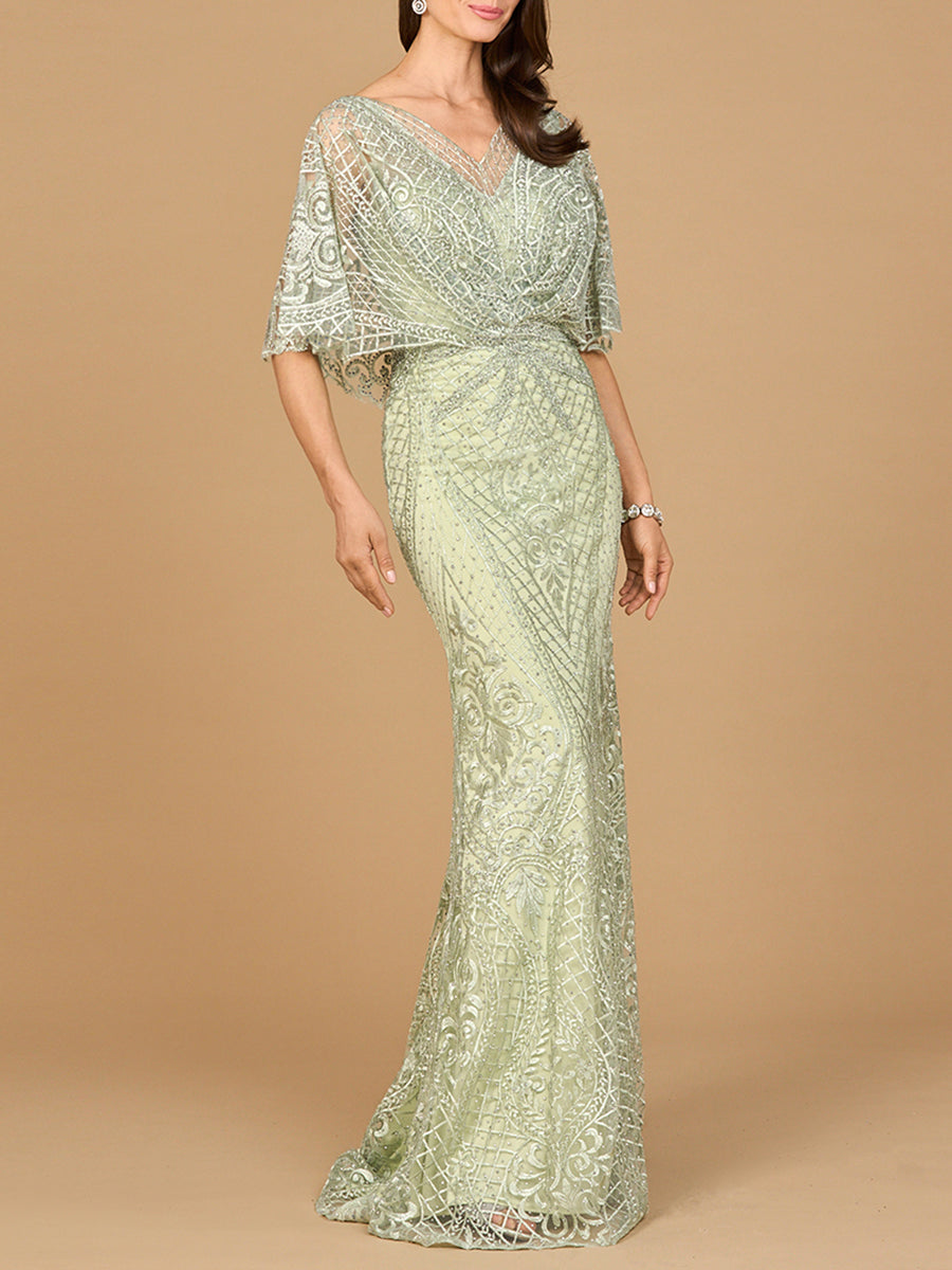 Lara 29673 - Cape Sleeve Mermaid Gown - JUSTLUXURY