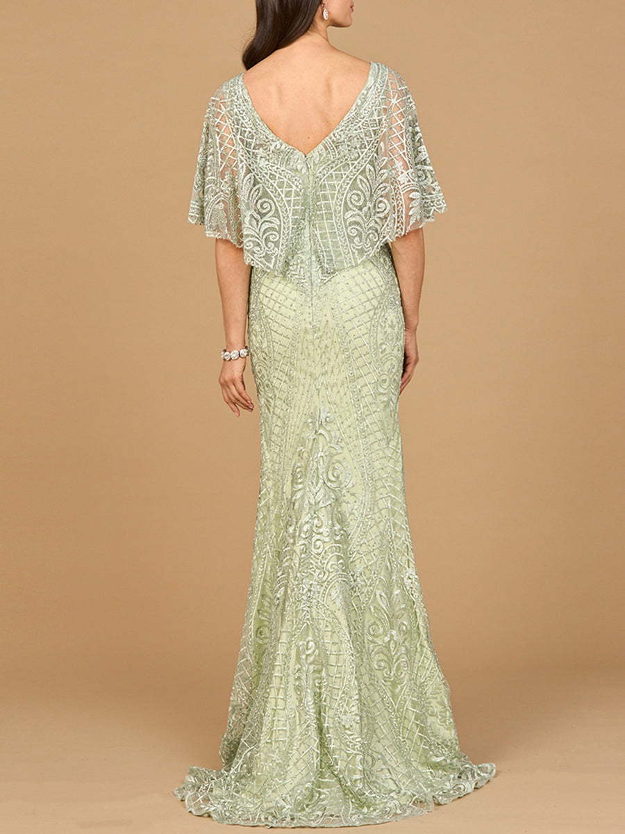 Lara 29673 - Cape Sleeve Mermaid Gown - JUSTLUXURY