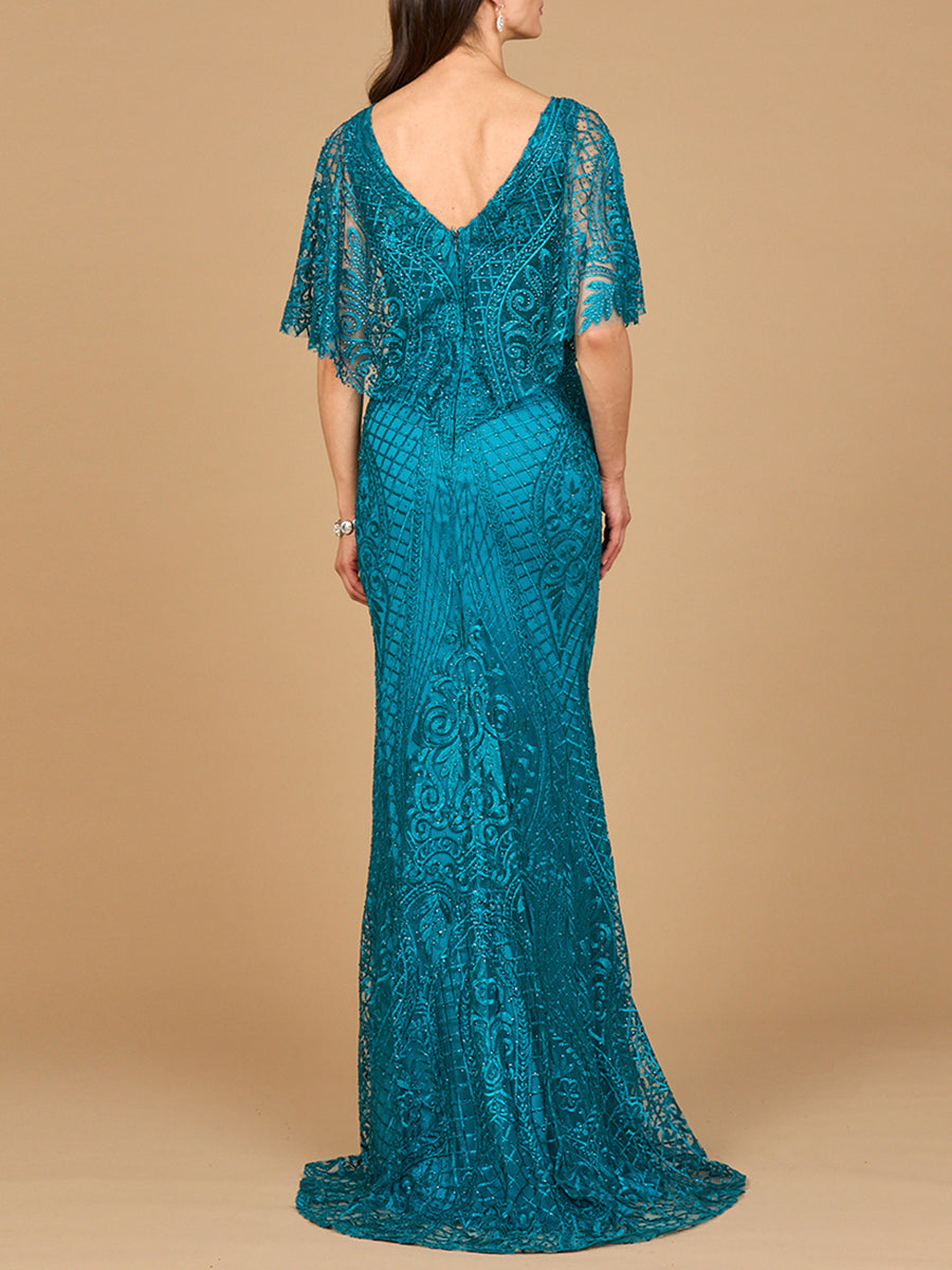 Lara 29673 - Cape Sleeve Mermaid Gown - JUSTLUXURY