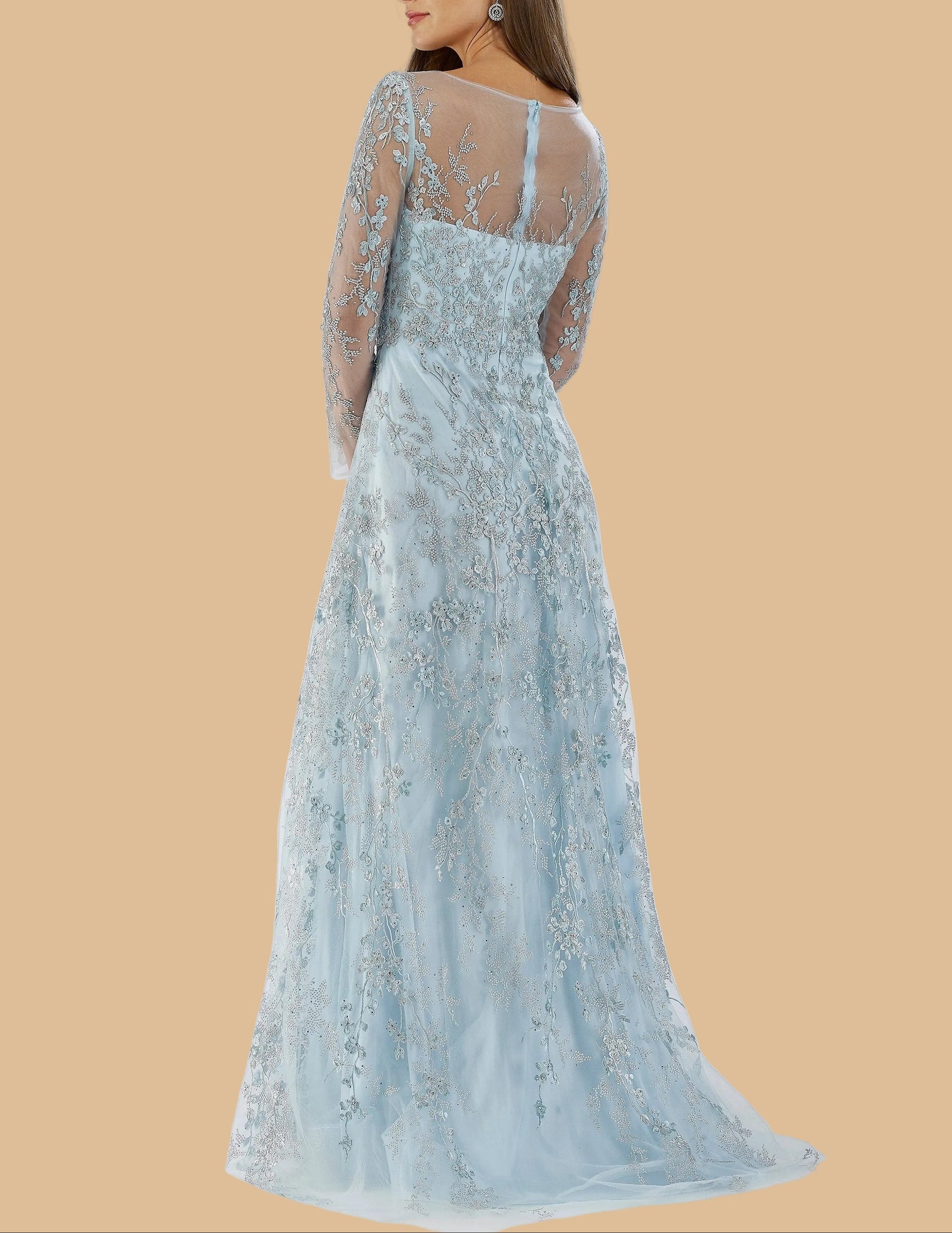 Lara 29677 - Illusion Neckline A-line Long Sleeves Gown - JUSTLUXURY
