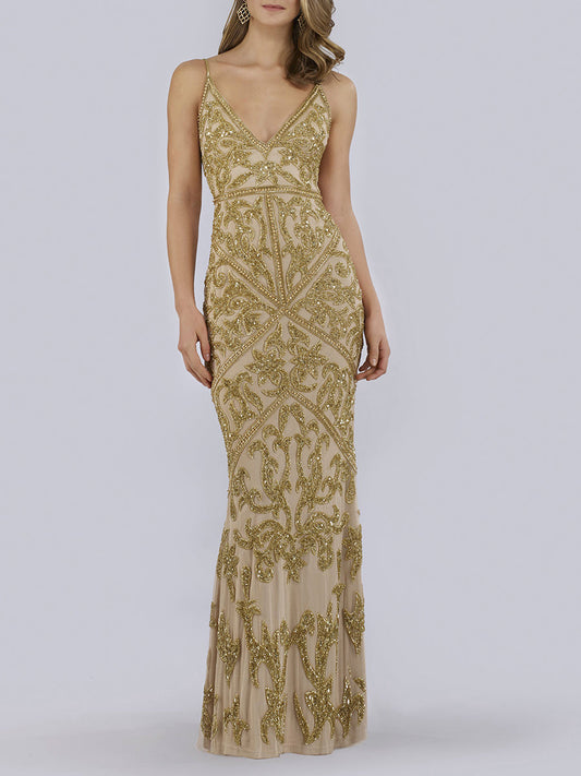 Lara 29744 - Spaghetti Strap Beaded Dress - JUSTLUXURY