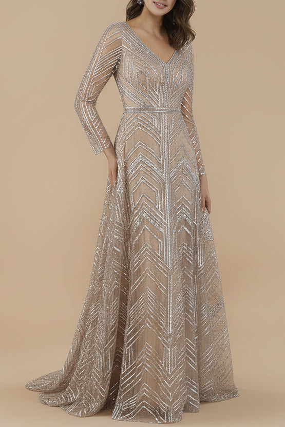 Lara 29753 - Long Sleeves Beaded Ballgown - JUSTLUXURY