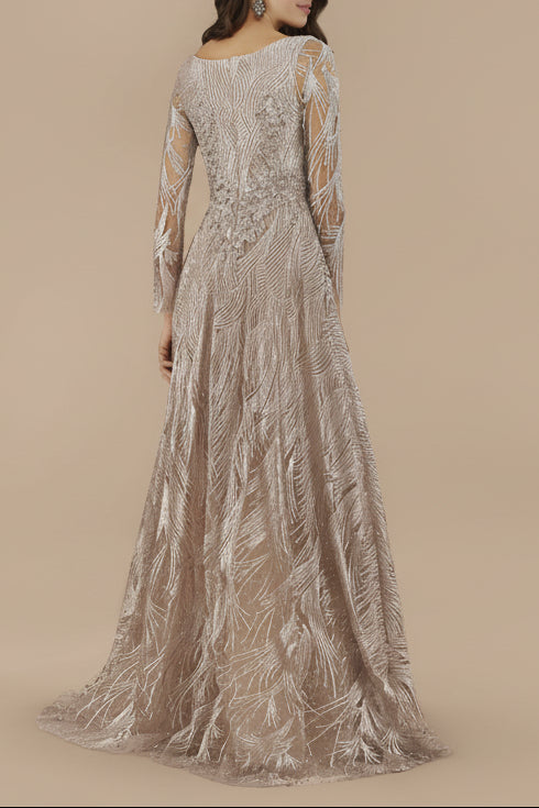 Lara 29753 - Long Sleeves Beaded Ballgown - JUSTLUXURY