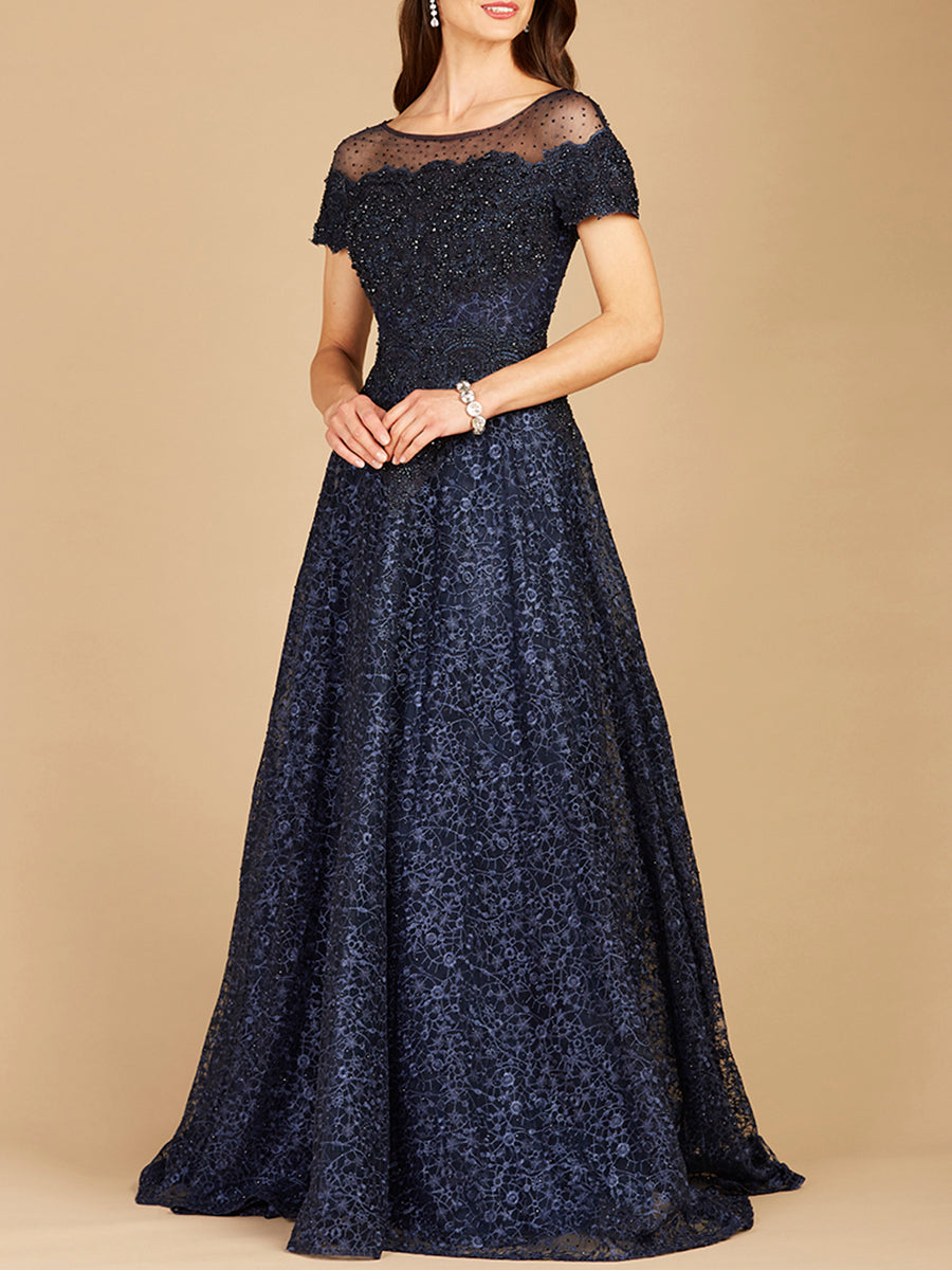 Sheer Off Shoulder Ball Gown | Lara 29765 - JUSTLUXURY