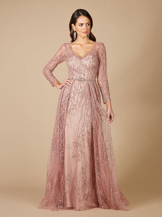 Lara 29782 - Beaded Lace Overskirt Ballgown - JUSTLUXURY