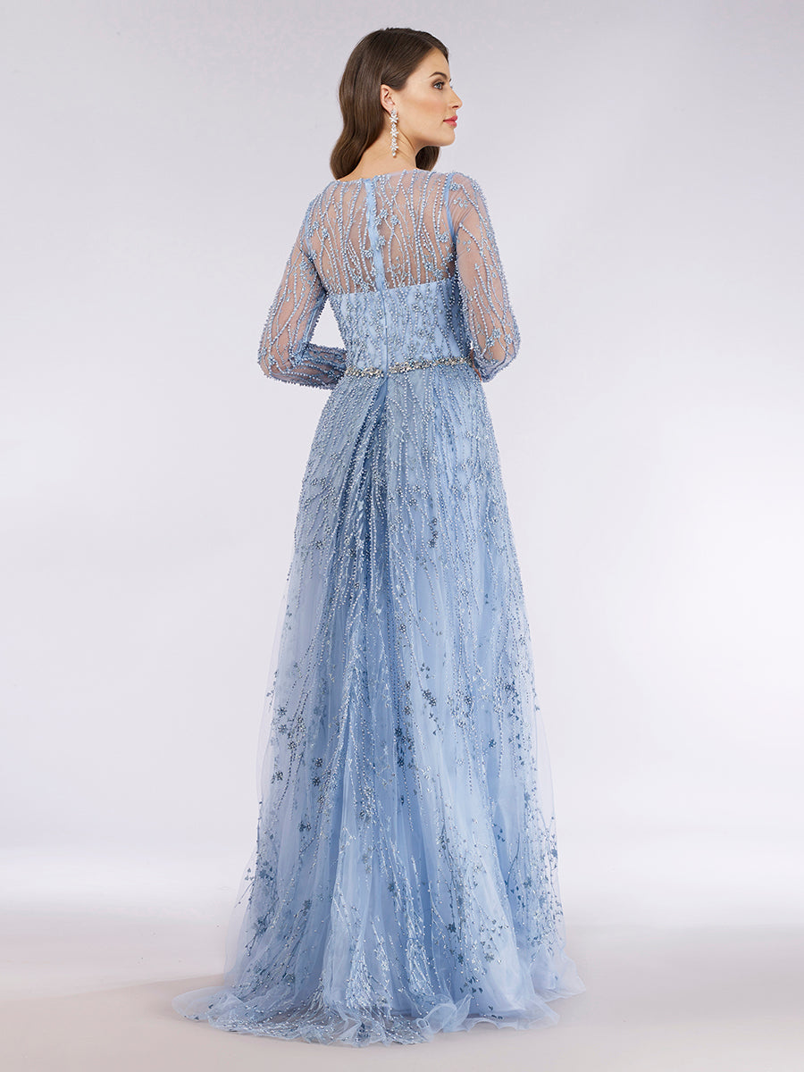 Lara 29782 - Beaded Lace Overskirt Ballgown - JUSTLUXURY