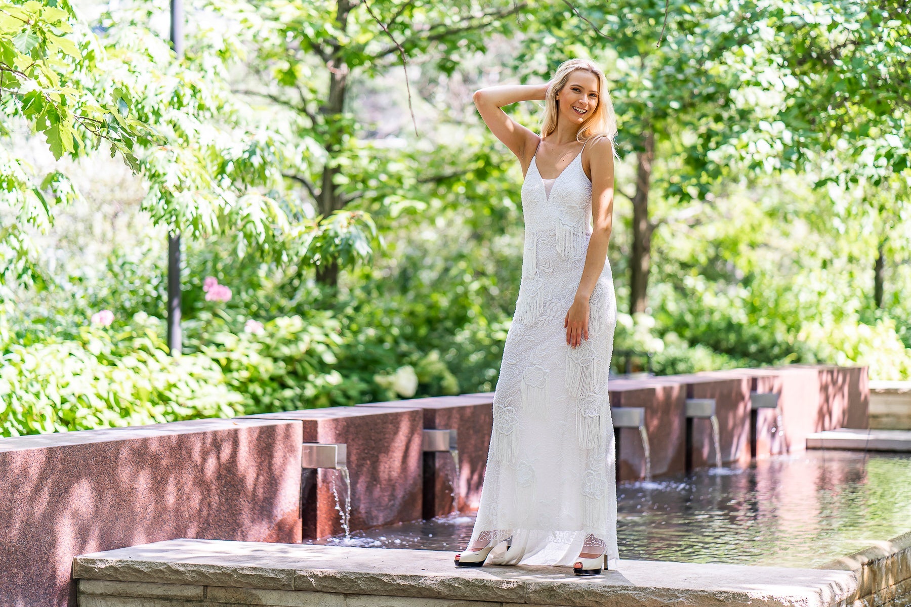 Lara Danika Floral Beaded Sheath Beaded Dress with Beaded Fringe - JUSTLUXURY