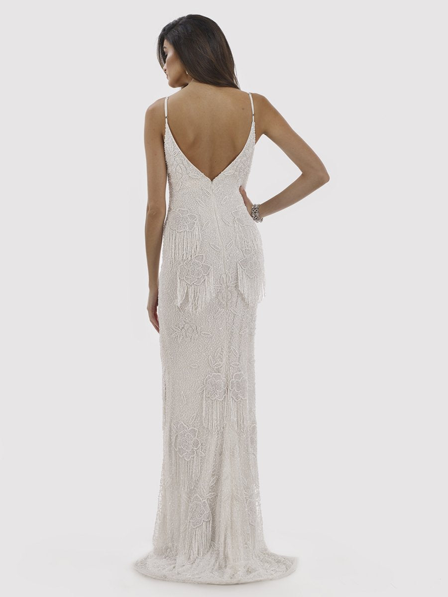 Lara Danika Floral Beaded Sheath Beaded Dress with Beaded Fringe - JUSTLUXURY