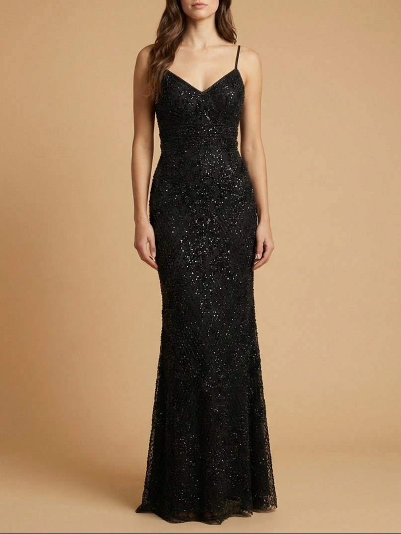 Body Con V-neck Beaded Dress | Lara 29904 - JUSTLUXURY