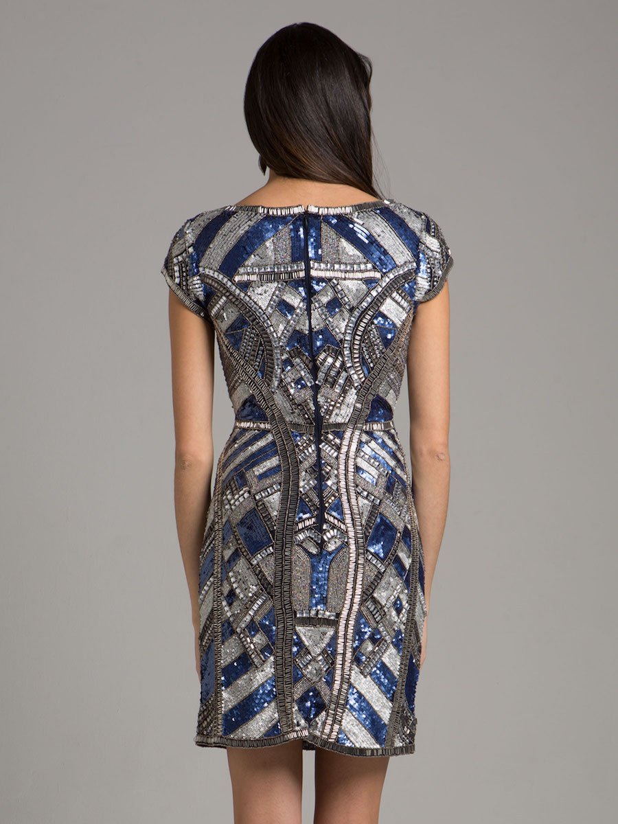 Lara 29909 - Beaded, V-neck Mini Dress - JUSTLUXURY