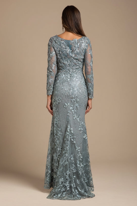 Lara 29924 - Long Sleeve Lace Dress With Lace Appliques - JUSTLUXURY
