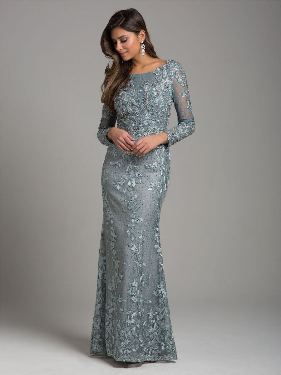 Lara 29924 - Long Sleeve Lace Dress With Lace Appliques - JUSTLUXURY