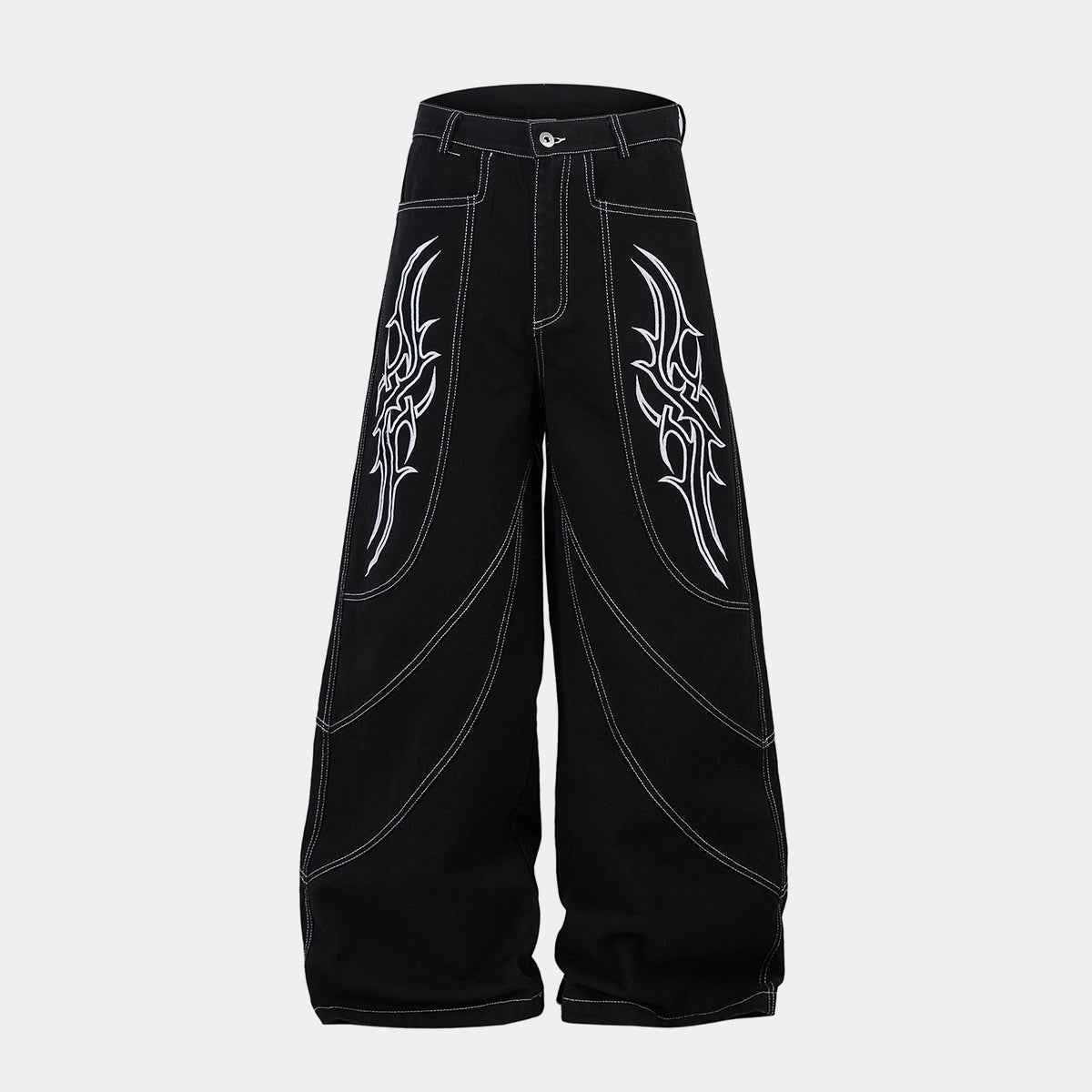 Embroidered Flame | Baggy Jeans