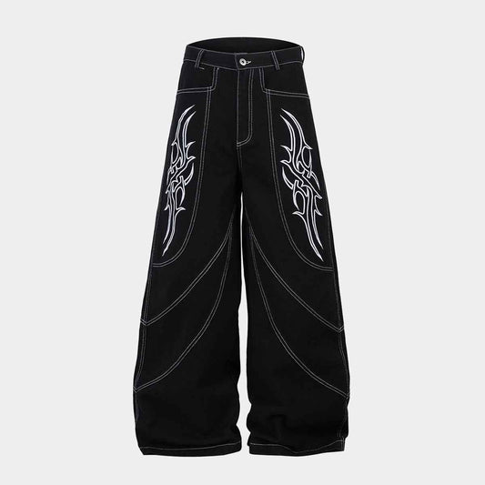 Embroidered Flame | Baggy Jeans