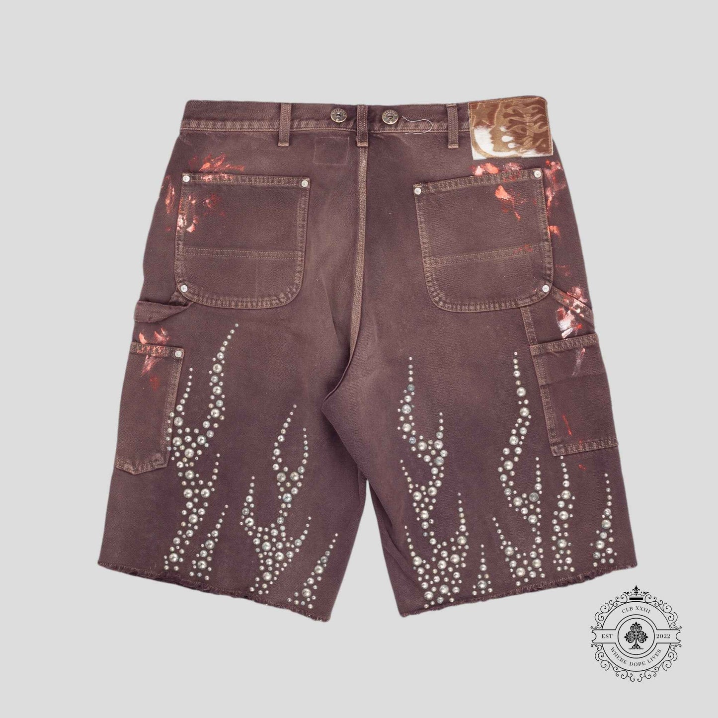 Hellstar Denim Studded Shorts in Brown